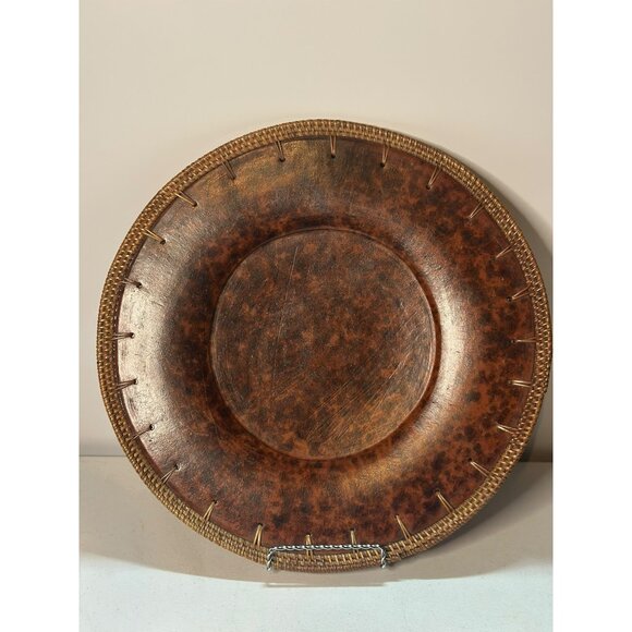 Pier 1 Plate Wrapped Leather Wicker Brown Tortoise Design Dark Academia - Picture 1 of 4